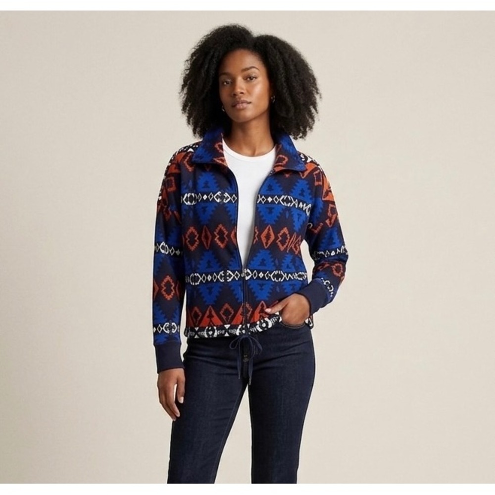 Lauren Active Ralph Lauren Zip Jacket Womens L Aztec Waffle Knit Thermal Bold